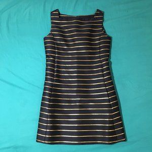 Vintage Navy Blue and Gold Striped Shift Dress